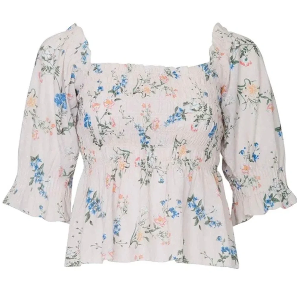 LAST CHANCE Saylor Shirt Womens Pink COTTON Floral Peplum Clover Blouse top - Picture 8 of 8